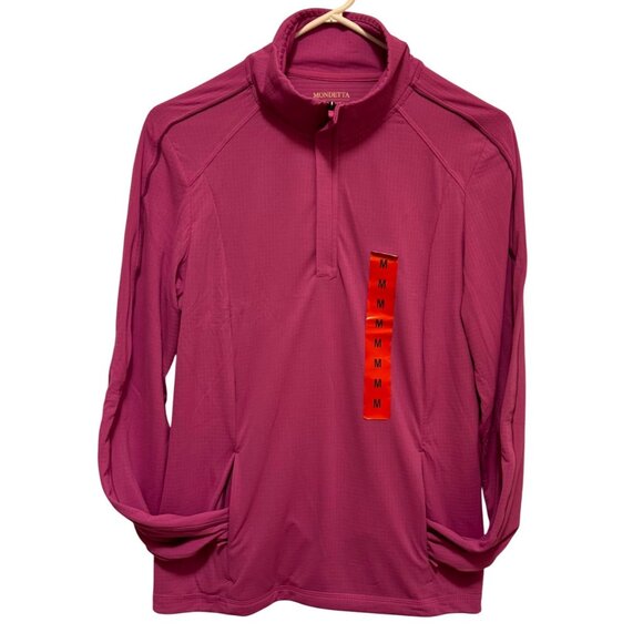 Mondetta Womens Top Long Sleeve Active Performance Pullover Medium 1/4 Zip Pink - Picture 1 of 10